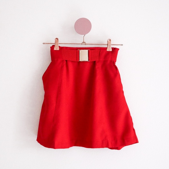 UNIQ Dresses & Skirts - UNIQ Red A-Line Belted Mini Skirt with Pockets